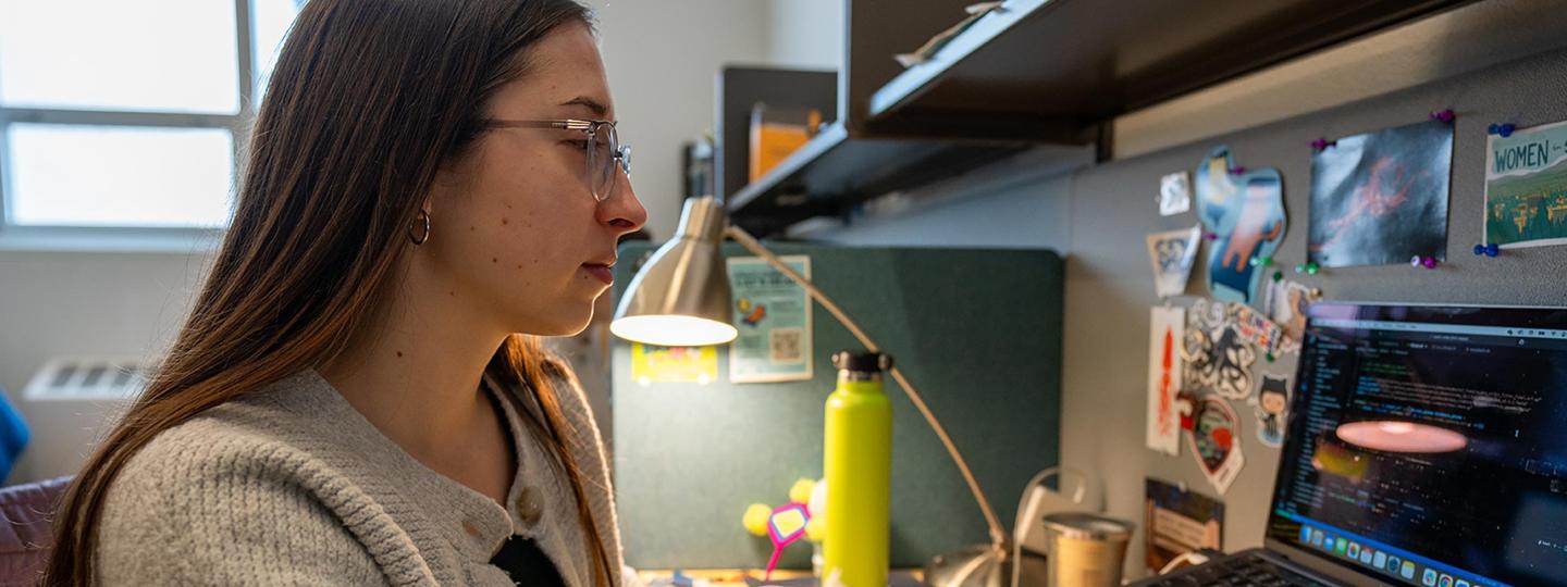 Graduate student working on computer.